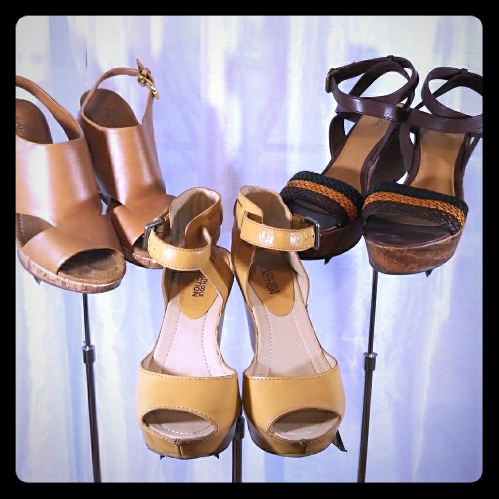 3 pairs Wedge Summer Sandals. All size 6.